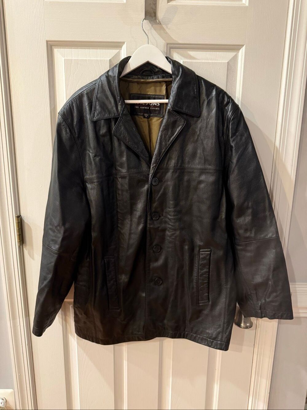 Wilson’s Black Leather Button Down Blazer Jacket sz M EUC